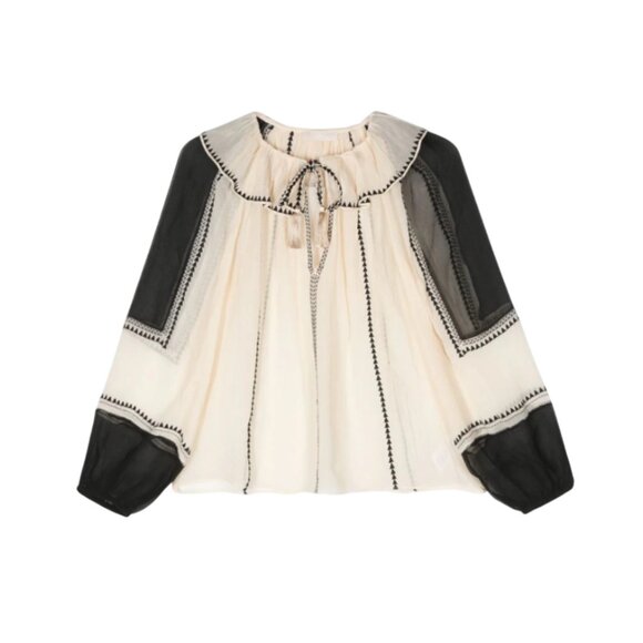Ulla Johnson Tops - Ulla Johnson Cream and Black Peasant Blouse